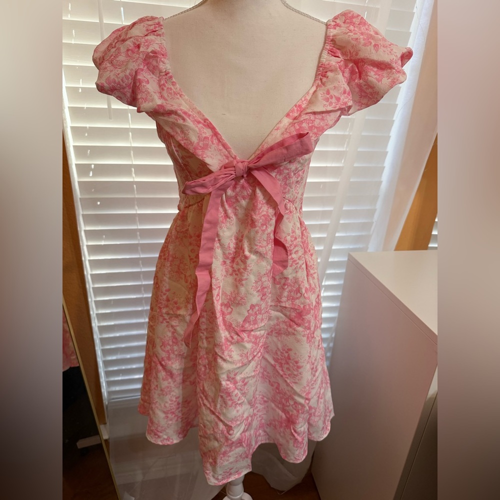 Pink Toile Print Tie-Front Sundress